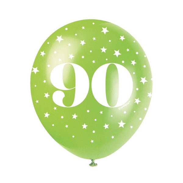 Unique Party Latex Pearlised 90th Balloons (Pack of 5)