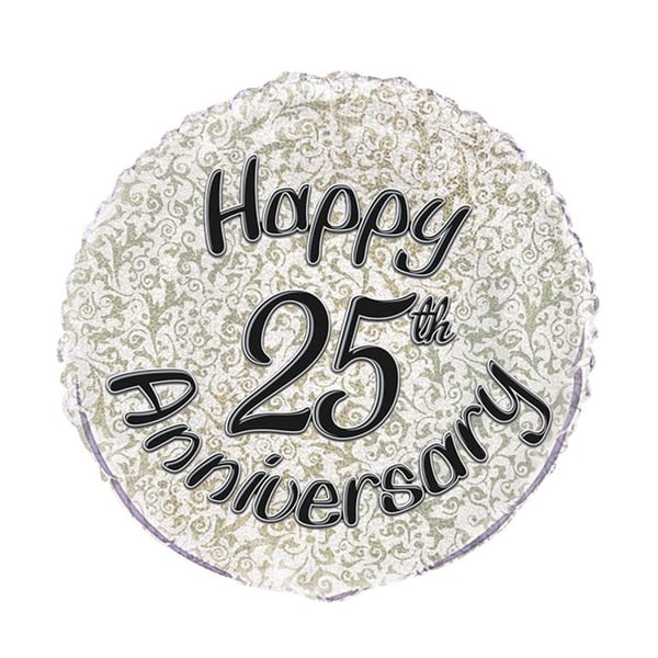 Unique Party Happy 25th Anniversary Round Foil Balloon