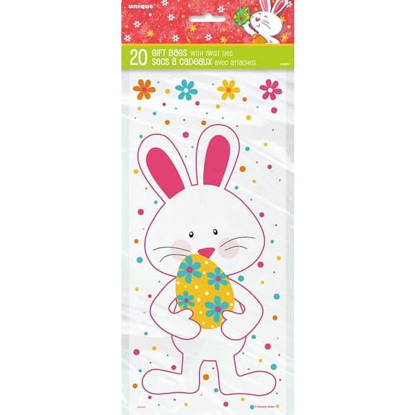 Unique Party Bunny Cellophane Easter Party Bags (Pack of 20)