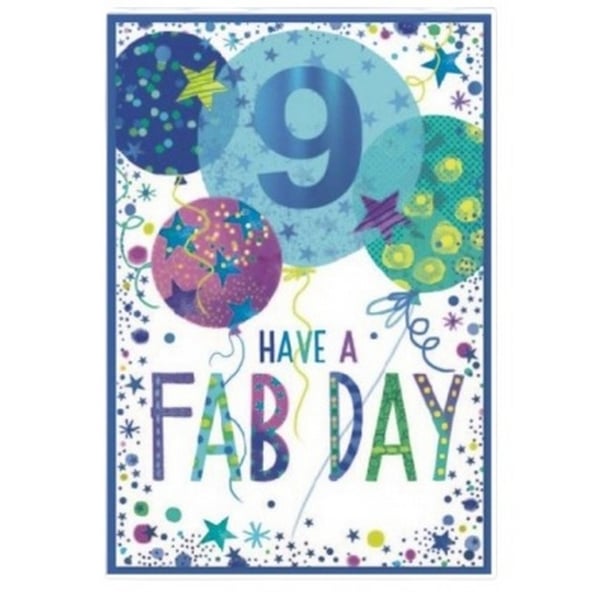 Simon Elvin Have A Fab Day Balloons 9th Birthday Greetings Card (Pack of 6)