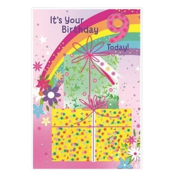 Simon Elvin Present 9th Birthday Greetings Card (Pack of 6)