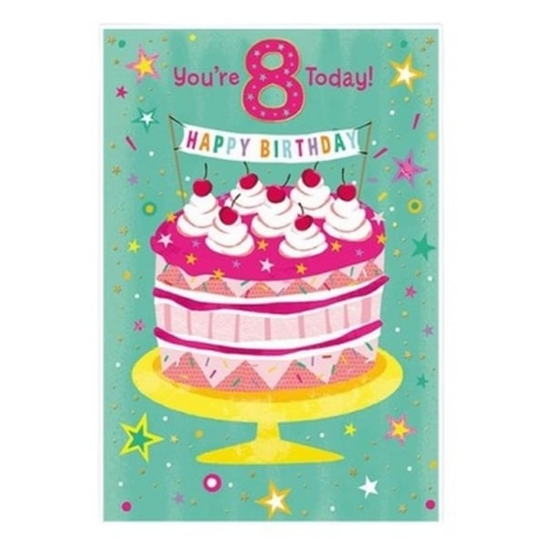 Simon Elvin Birthday Cake 8th Birthday Greetings Card (Pack of 6)