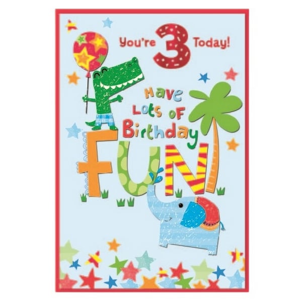 Simon Elvin Have Lots Fun 3rd Birthday Greetings Card (Pack of 6)