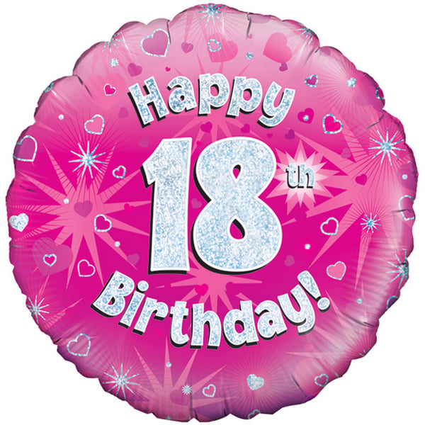 Oaktree 18 tommer tillykke med den 18. fødselsdag pink holografisk ballon Oaktree 18 tommer tillykke med den 18. fødselsdag pink holografisk ballon