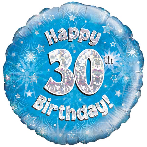 Oaktree 18 tommer Happy 30th Birthday blå holografisk ballon