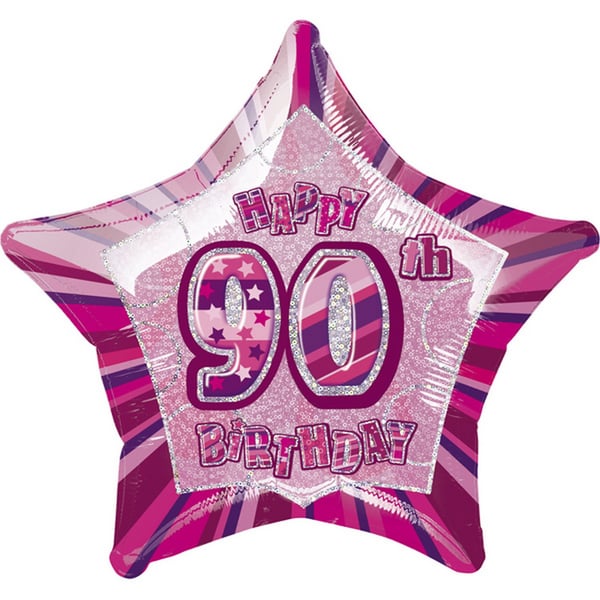 Unique Party Happy 90th Birthday Pink Star Foil Balloon