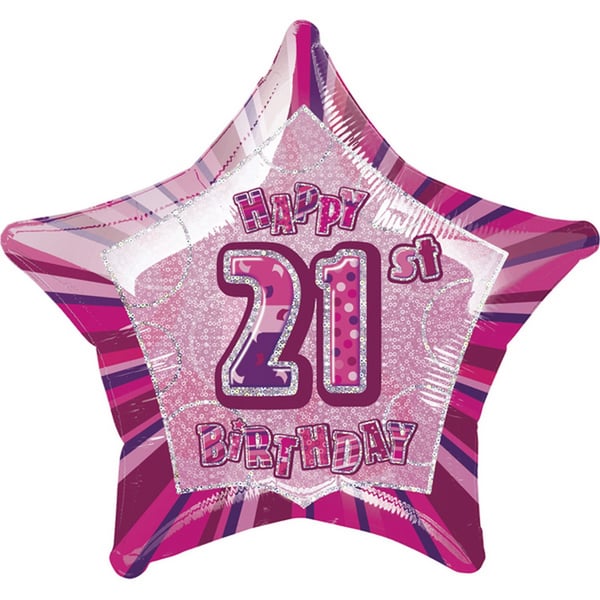 Unique Party Happy 21st Birthday Pink Star Foil Balloon