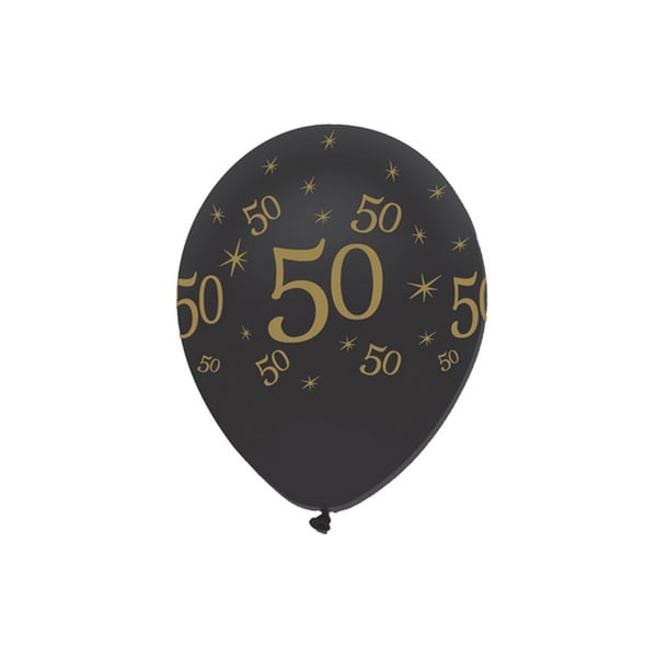 Creative Party Black All Round Print Latex Balloons (Pack of 6)