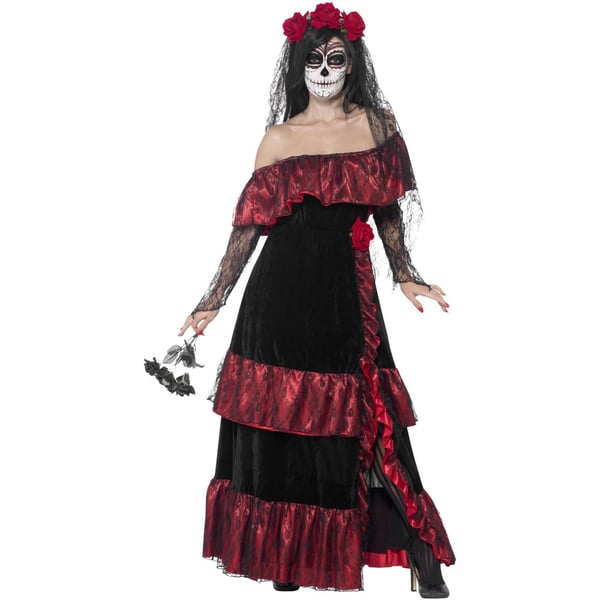 Smiffys Womens/Ladies Deluxe Bride Day Of The Dead Costume Set