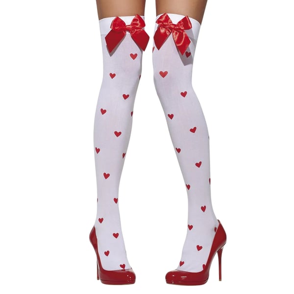 Smiffys Womens/Ladies Heart Opaque Bow Hold Up Stockings