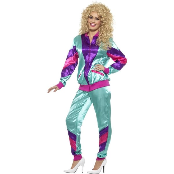 Smiffys Dam/Dam Högsta Mode 80-tals Shell Suit Kostymset