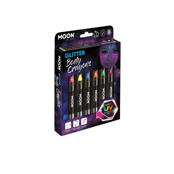 Moon Glow Neon UV Glitter Body Crayons Set
