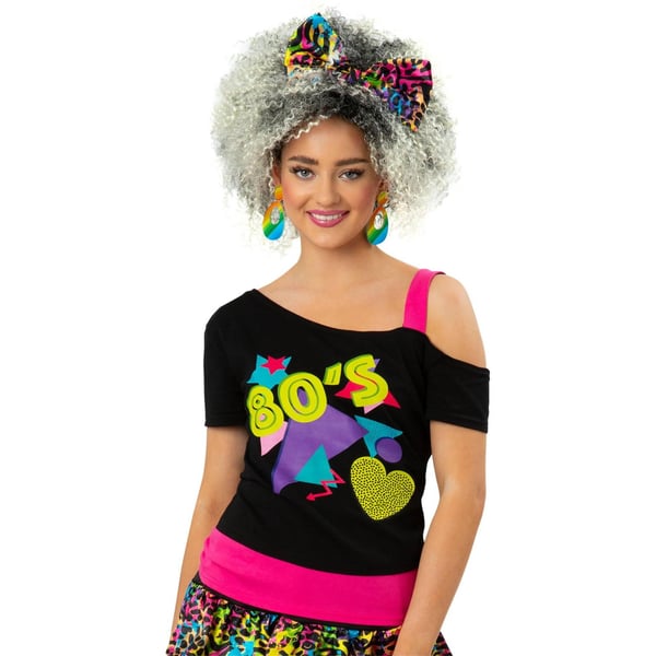 Smiffys Womens/Ladies 1980s Printed One Shoulder T-Shirt