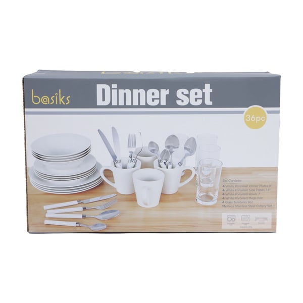 Basiks Porcelain Dinner Set (Pack of 36)