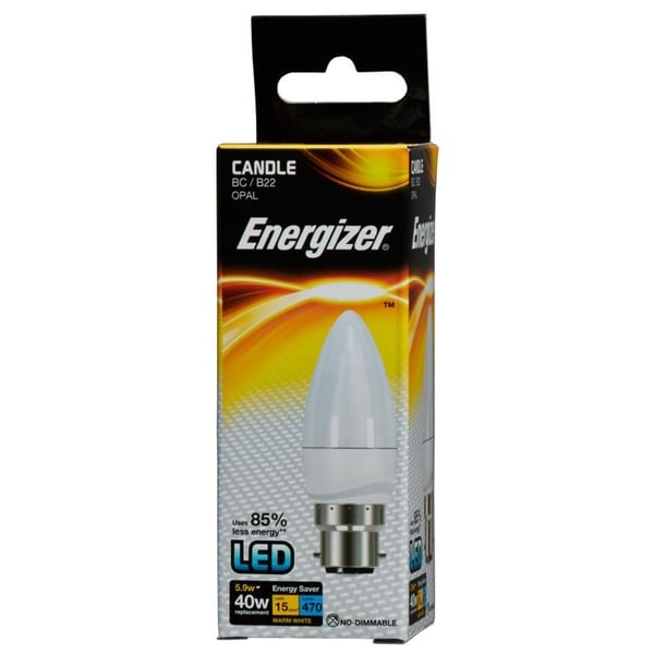 Energizer LED stearinlys 470lm Opal 5.9w pære B22 2700k