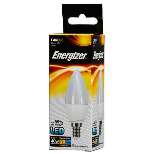 Energizer LED Candle 470lm Opal 5.9w Light Bulb 2700k E14