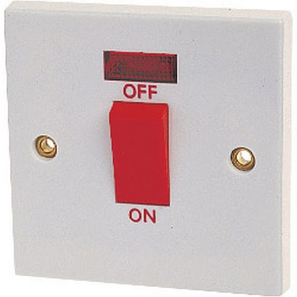 Dencon 45A dobbeltpolet afbryder med kontrollampe i henhold til BS3676