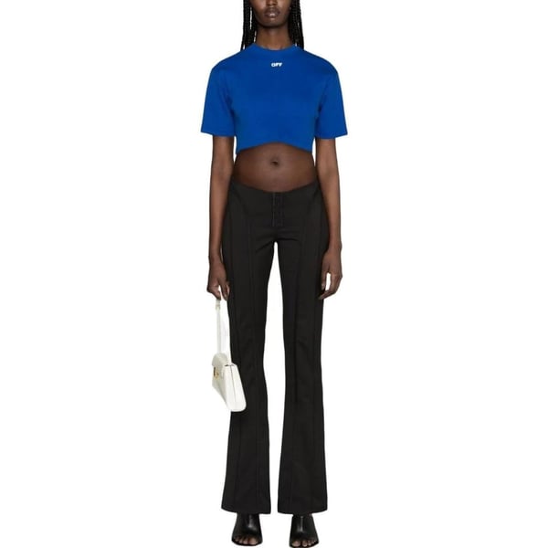 Off White Womens/Ladies Stamp Ribbed Crop T-Shirt