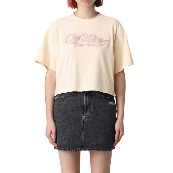 Off-White Womens/Ladies Embroidered Logo Crop T-Shirt