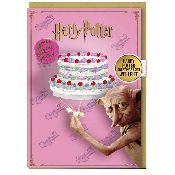 Harry Potter Dobby syntymäpäiväkortti ja rintamerkki
