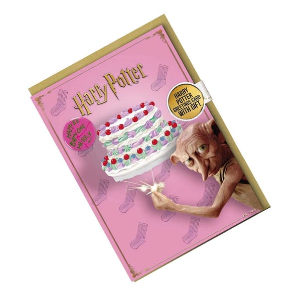 Harry Potter Dobby syntymäpäiväkortti ja rintamerkki