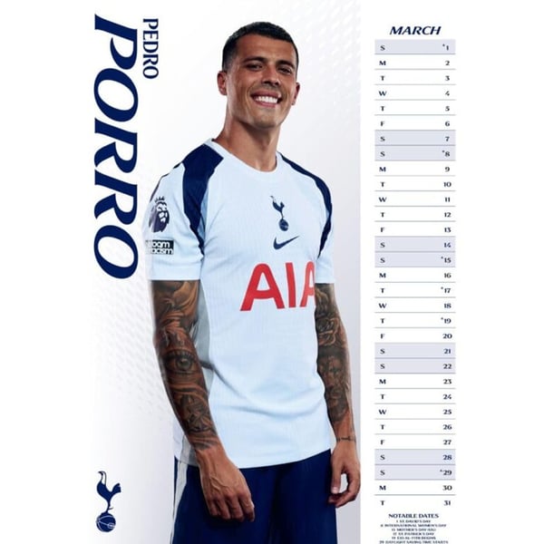Tottenham Hotspur FC 2026 A3 Wall Calendar