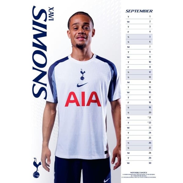 Tottenham Hotspur FC 2026 A3 Wall Calendar