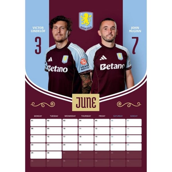 Aston Villa FC 2026 A3 Wall Calendar