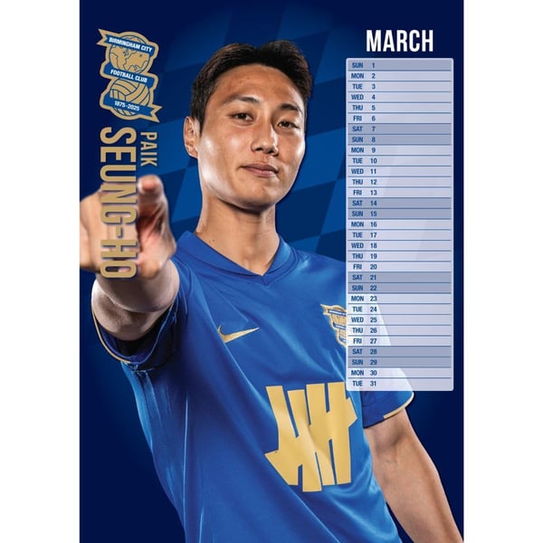 Birmingham City FC 2026 A3 Wall Calendar