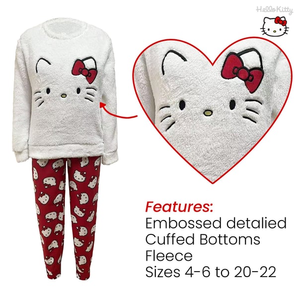 Hello Kitty naisten/naisten fleece-pitkäpyjamassetti