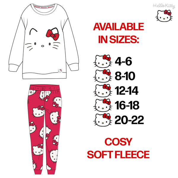 Hello Kitty naisten/naisten fleece-pitkäpyjamassetti