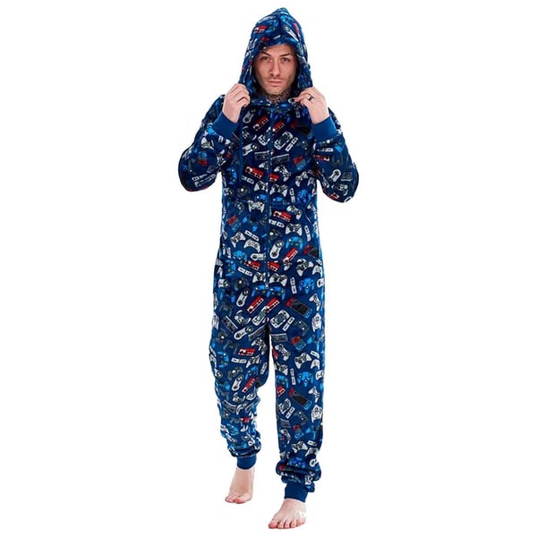 Floso Mens Game Over Game Controller Fleece Jumpsuit