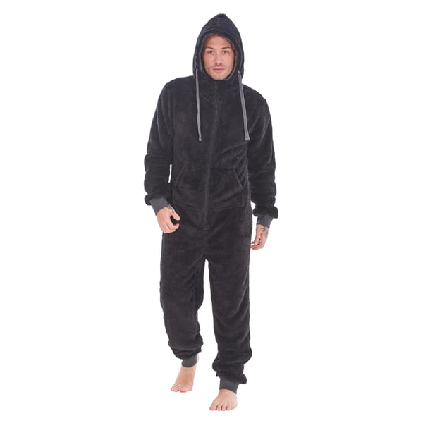 Keanu Mens Hooded Fleece Contrast Trim Jumpsuit