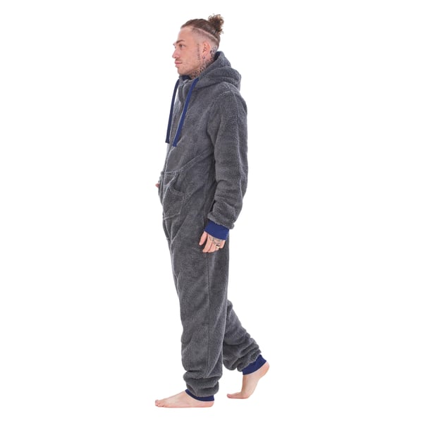 Keanu Mens Hooded Fleece Contrast Trim Jumpsuit