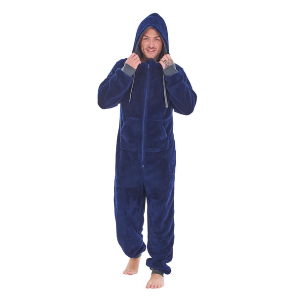 Keanu Mens Hooded Fleece Contrast Trim Jumpsuit