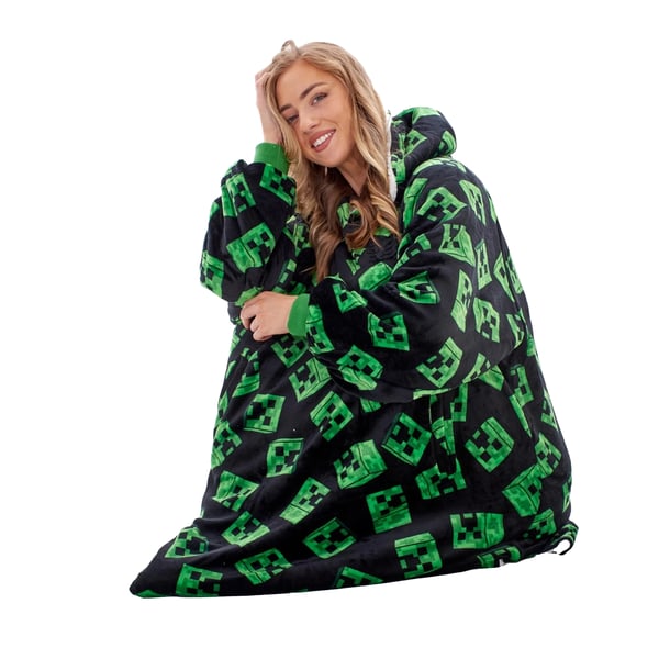 Minecraft Childrens/Kids Icon Fleece Sherpa Lined Oversized Blanket Hoodie