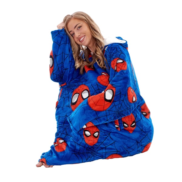 Spider-Man Childrens/Kids Fleece Sherpa Lined Oversized Blanket Hoodie