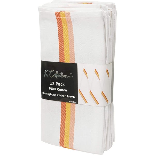 K Collection Stripe Tea Towel Set (Pack of 12)