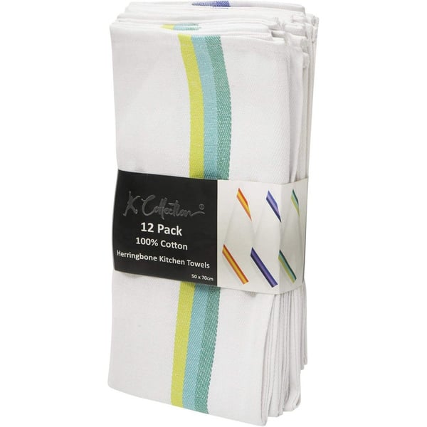 K Collection Stripe Tea Towel Set (Pack of 12)