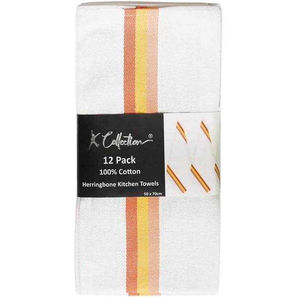 K Collection Stripe Tea Towel Set (Pack of 12)