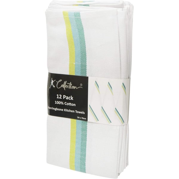 K Collection Stripe Tea Towel Set (Pack of 12)