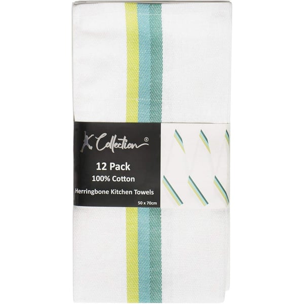 K Collection Stripe Tea Towel Set (Pack of 12)
