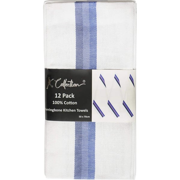 K Collection Stripe Tea Towel Set (Pack of 12)