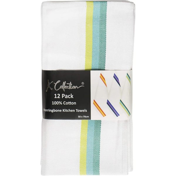K Collection Stripe Tea Towel Set (Pack of 12)