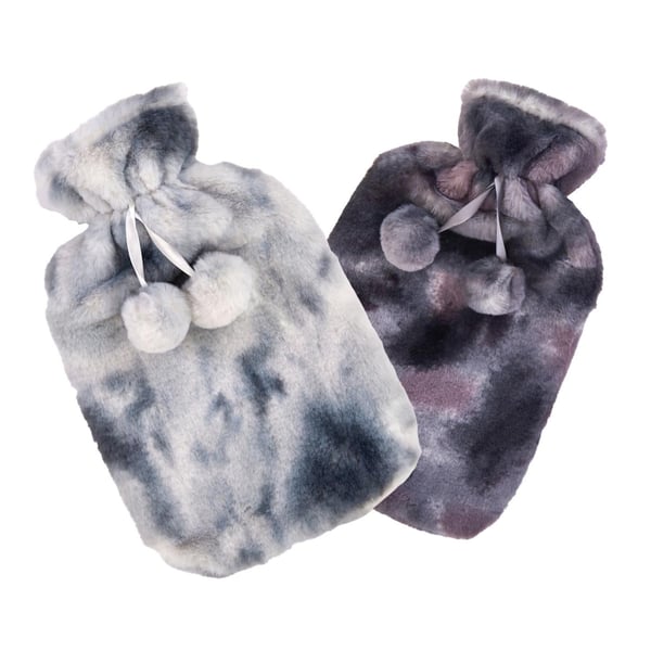 K Collection Two Tone Pom Pom 2L Hot Water Bottle And Cover (Pack of 2)
