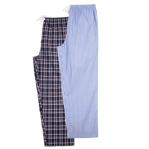 Keanu Mens Woven Checked Stripes Pyjama Bottoms (Pack of 2)