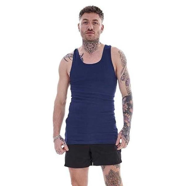 Keanu Mens Ribbed Cotton Blend Fitted Vest Top (Pack of 6)