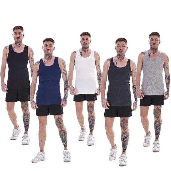 Keanu Mens Ribbed Cotton Blend Fitted Vest Top (Pack of 6)