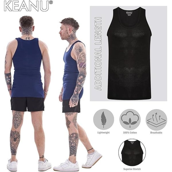 Keanu Mens Ribbed Cotton Blend Fitted Vest Top (Pack of 6)