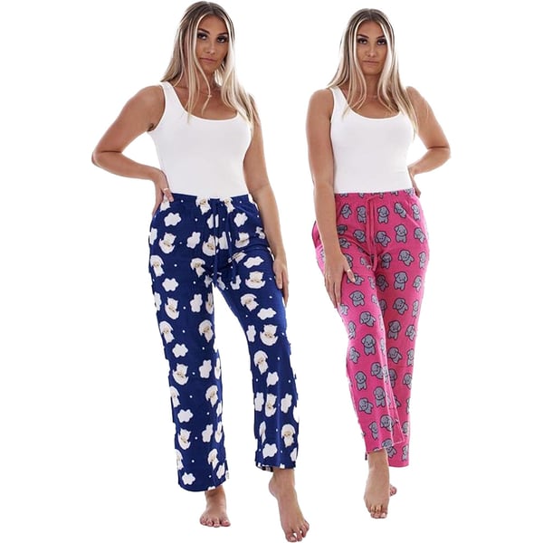 Keanu Womens/Ladies Fleece Lamb & Puppy Lounge Pants (Pack of 2)